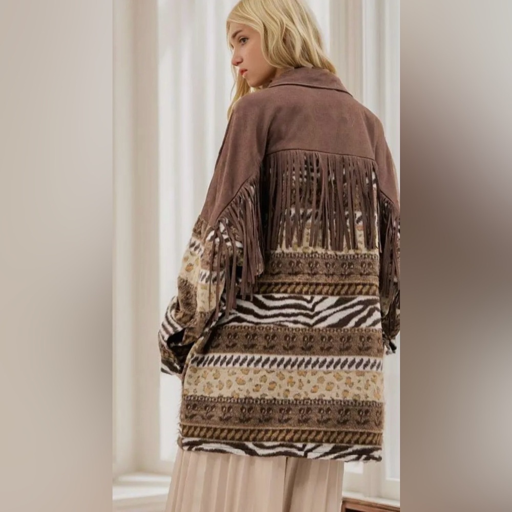 NWT!Plus Size Fringe Button Down Long Sleeve Loose Fit Jacket Sizes 1X 2X 3X - Picture 4 of 7